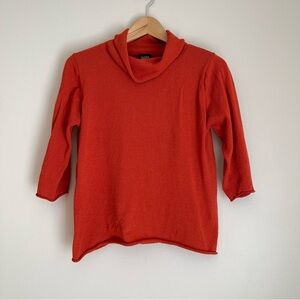 Eileen Fisher Orange Cowl Neck 3/4 Sleeve Sweater Roll Hem Size Medium
